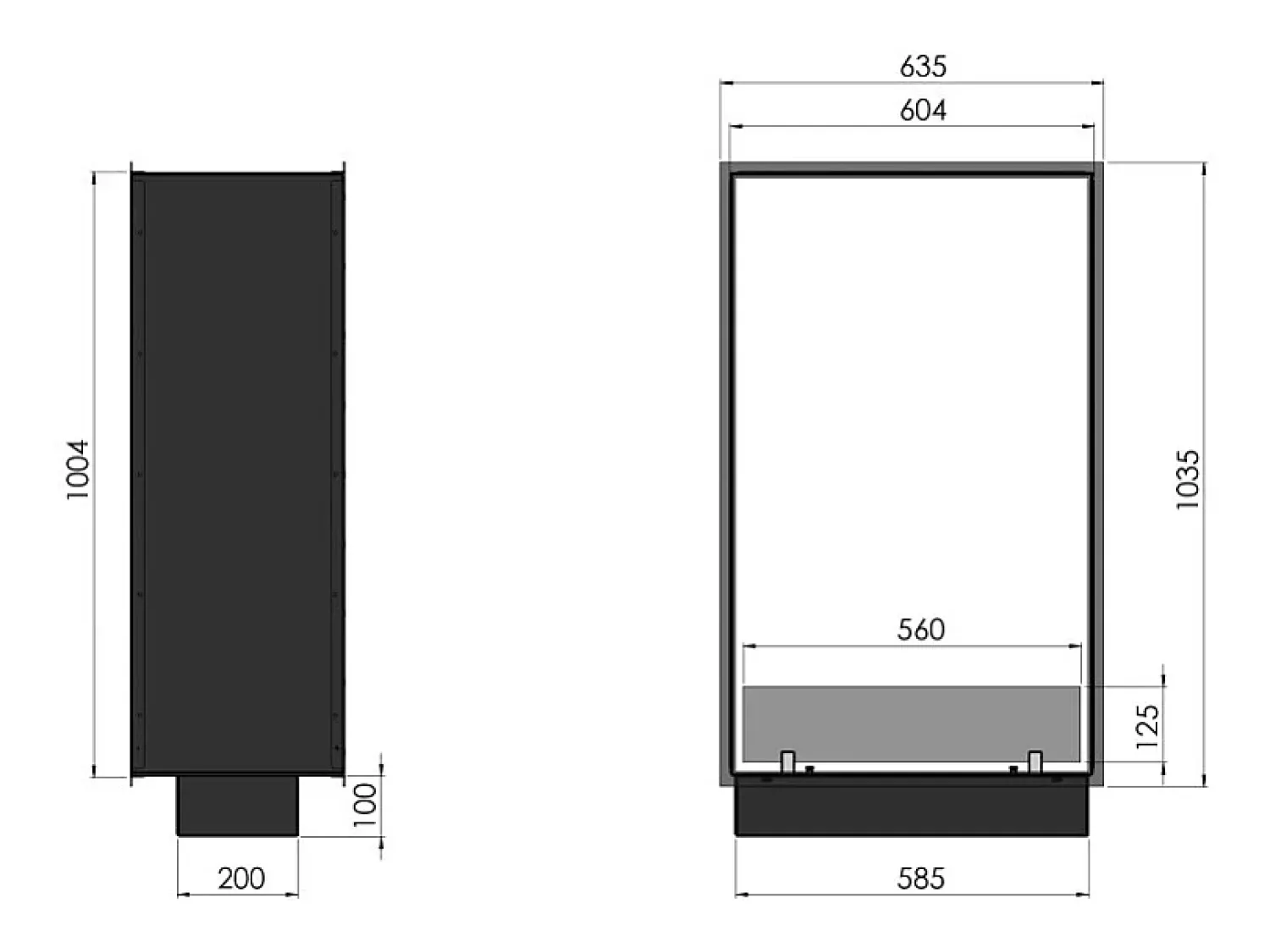 New Lareira a Bioetanol 2 Lados 1000 Slim Vert Embutida com Duas Frentes - Fosco, com Vidro, Queimador de 1L, Design Moderno Preto