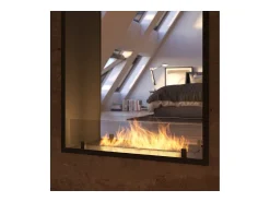 Lareira| Lareira a Bioetanol 2 Lados 1400 Slim Vert Embutida com Duas Frentes - Fosco, com Vidro, Queimador de 1,2L, Design Moderno Preto