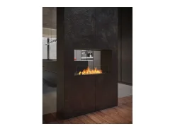 Lareira| Lareira a Bioetanol 2 Lados 800 Slim Embutida com Duas Frentes - Fosco, com Vidro, Queimador de 1L, Design Moderno Preto