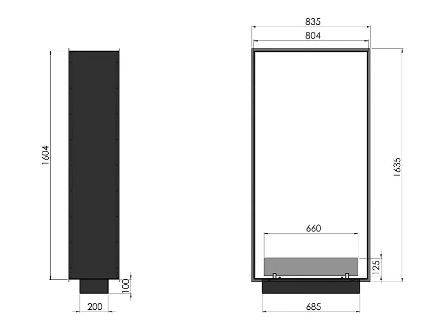 Lareira* Lareira a Bioetanol 2 Lados 1600 Slim Vert Embutida com Duas Frentes - Fosco, com Vidro, Queimador de 1,2L, Design Moderno Preto