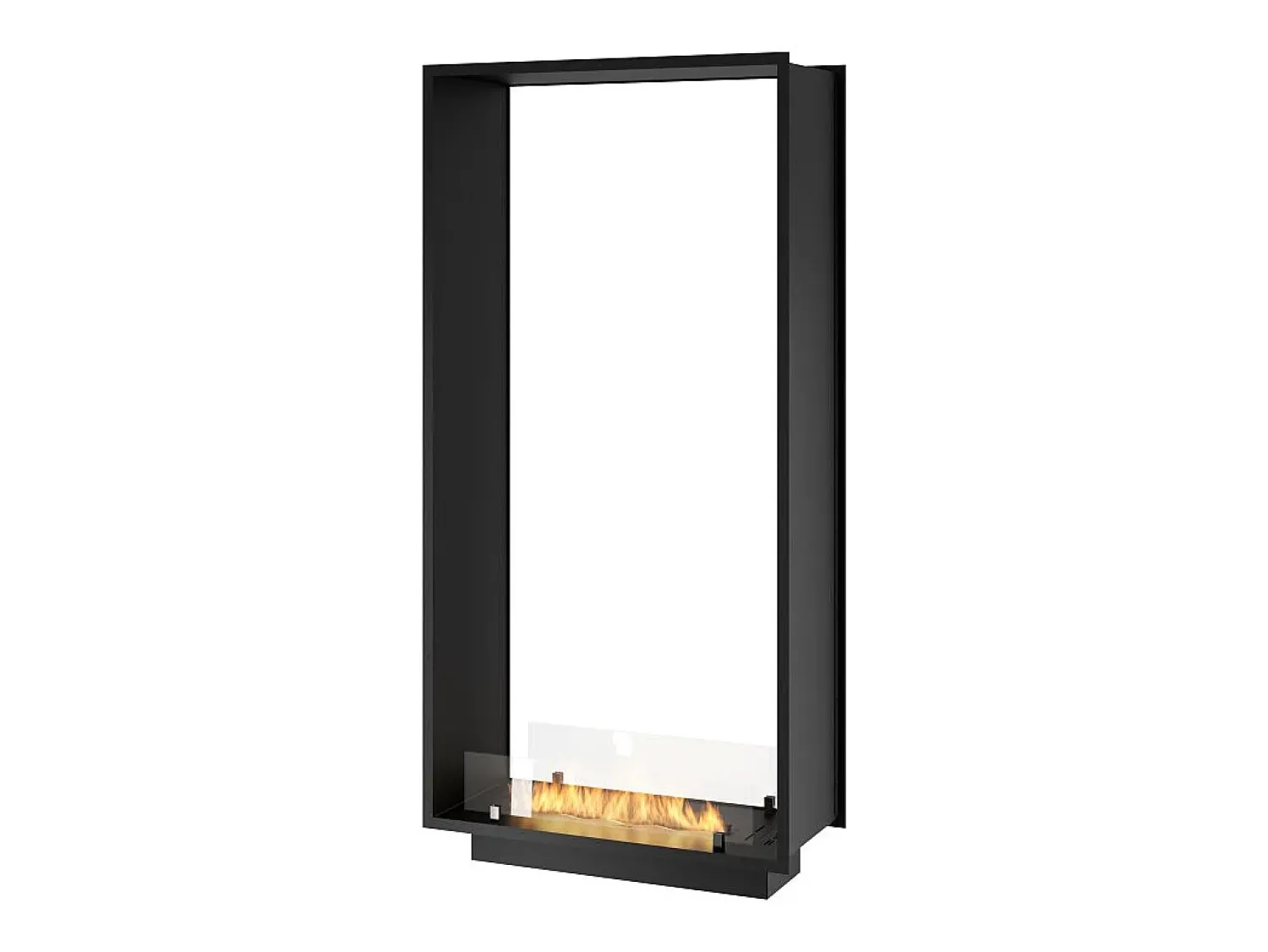 Lareira* Lareira a Bioetanol 2 Lados 1600 Slim Vert Embutida com Duas Frentes - Fosco, com Vidro, Queimador de 1,2L, Design Moderno Preto
