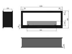 Outlet Lareira a bioetanol de parede design de parede dupla face preta mate com vidro protetor 2 lados 1200 Preto