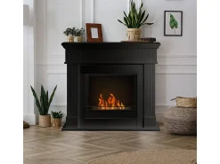 Lareira| Lareira a bioetanol de piso Cambridge em madeira preta 110x37x102h Preto