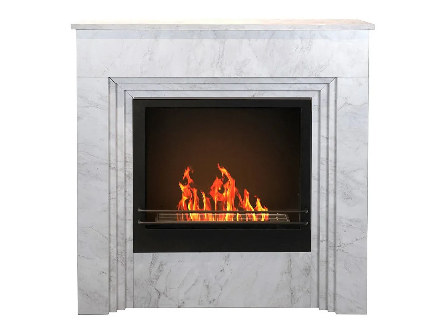 Lareira a bioetanol de piso BELLINI em madeira com efeito mármore Fabricado na Itália L96 x D35 x H96 Branco