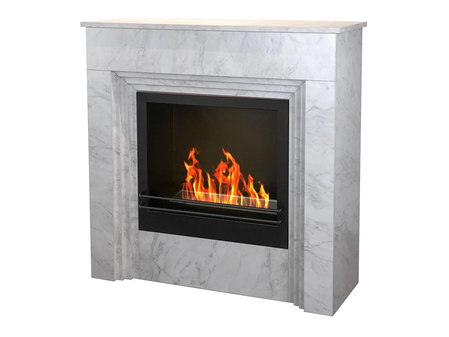 Lareira a bioetanol de piso BELLINI em madeira com efeito mármore Fabricado na Itália L96 x D35 x H96 Branco