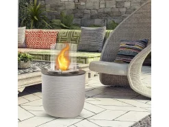 Dmora Lareira a bioetanol Kilauea, Lareira ecológica, Lareira sem fumo, Aquecedor a etanol, Fabricado em Itália, 35x35 h55 cm, Cinza claro Cinzento