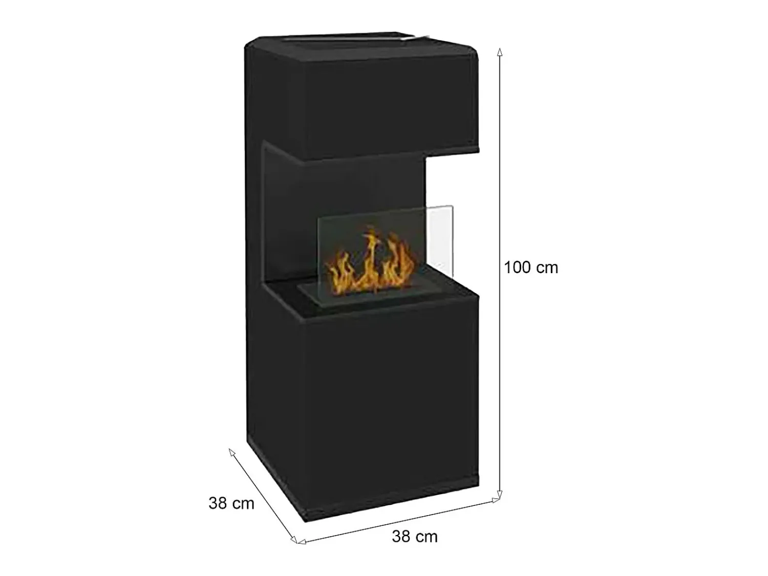 Lareira*Dmora Lareira a bioetanol Sinabung, Lareira ecológica, Lareira sem fumo, Aquecedor a etanol, Fabricado em Itália, 38x38 h100 cm, Preto