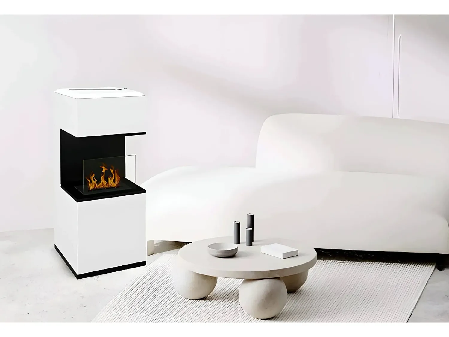 Sale Dmora Lareira a bioetanol Sinabung, Lareira ecológica, Lareira sem fumo, Aquecedor a etanol, Fabricado em Itália, 38x38 h100 cm, Preto e Branco