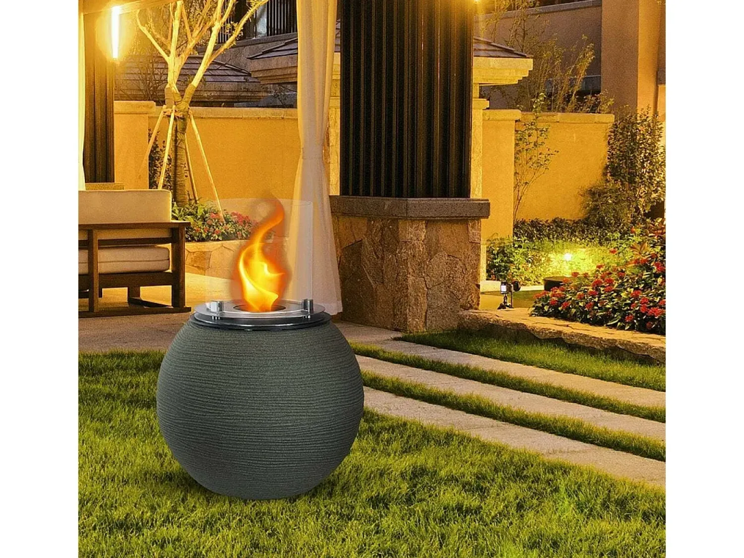 Lareira*Dmora Lareira a bioetanol Stromboli, Lareira ecológica, Lareira sem fumo, Aquecedor a etanol, Fabricado em Itália, 40x40 h54 cm, Verde