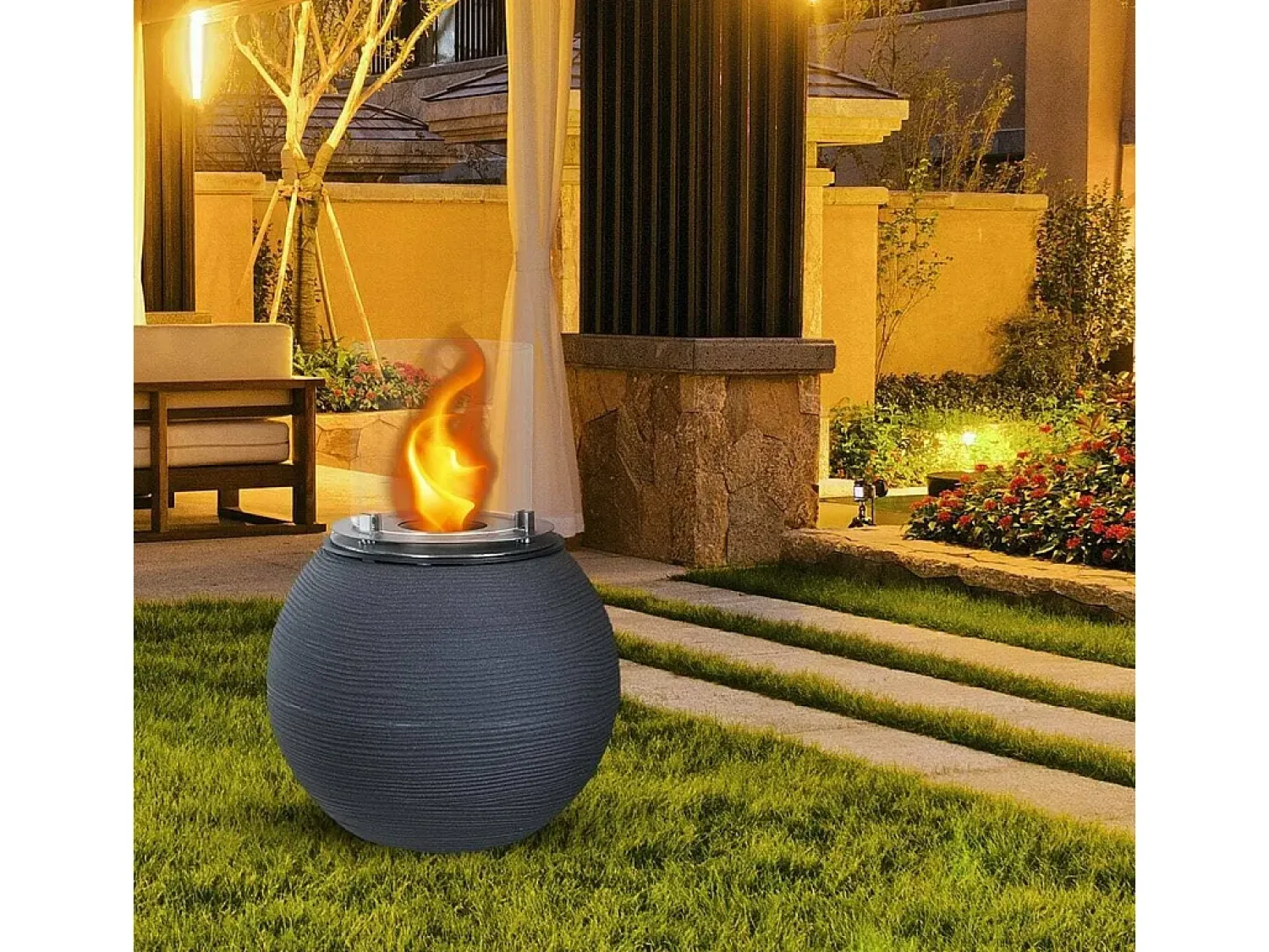 Lareira|Dmora Lareira a bioetanol Stromboli, Lareira ecológica, Lareira sem fumo, Aquecedor a etanol, Fabricado em Itália, 40x40 h54 cm, Cinza escuro Cinzento