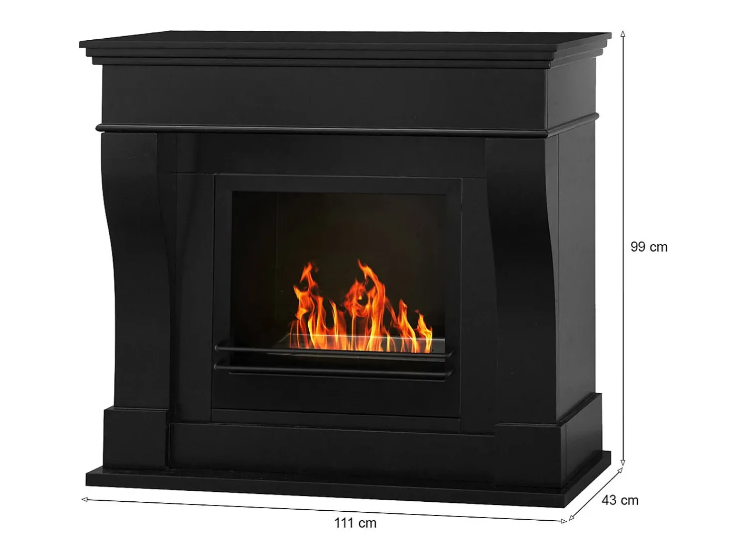 Lareira*Dmora Lareira a bioetanol Turrialba, Lareira ecológica, Lareira sem fumo, Aquecedor a etanol, Fabricado em Itália, 111x43 h99 cm, Preto