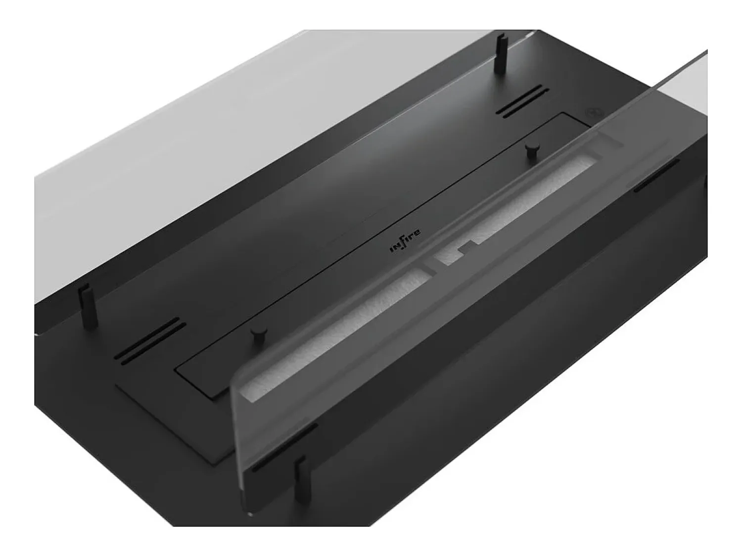 Lareira| Lareira Bioetanol Embutida ou Independente Insert Black 600 - Lareira Bioetanol Slim Black com Dois Painéis de Vidro, Tanque de 1L - 60cm Preto