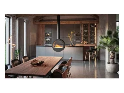 Lareira| Lareira bioetanol suspensa de teto Incyrcle Slim 2Side - Biolareira de design redondo com fachada dupla aberta d.70cm Preto
