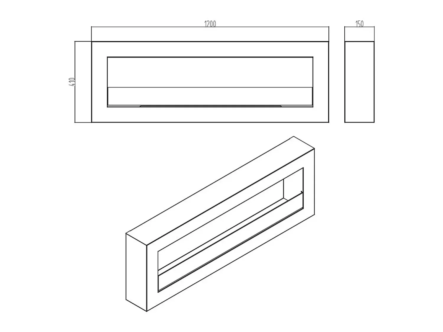 Clearance Lareira de parede a bioetanol bio lareira 120x40 SIENA 120 Preto