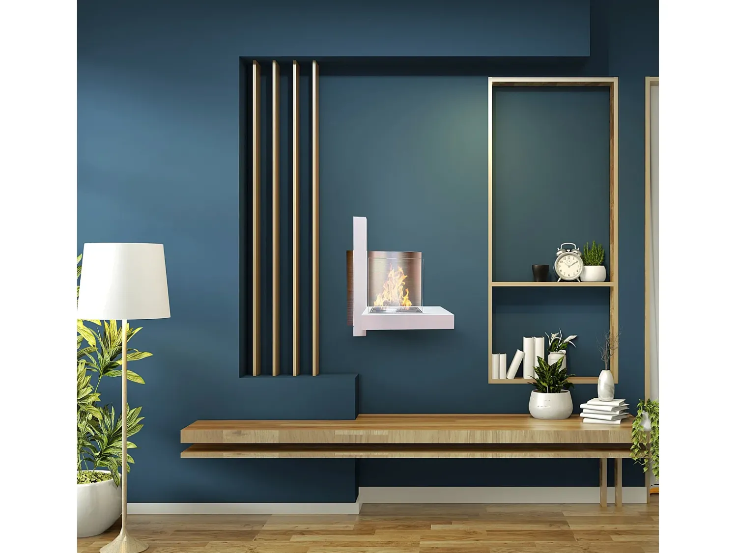 Lareira| Lareira de parede a bioetanol VIENNA L65 x H75 x D23 Branco