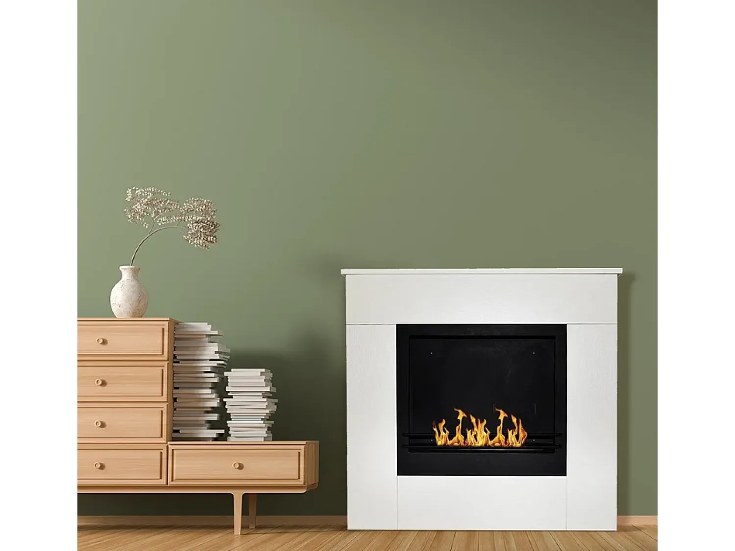 Lareira| Lareira de piso a bioetanol em madeira branca Fabricado na Itália Michelangelo 96x36x90h Branco