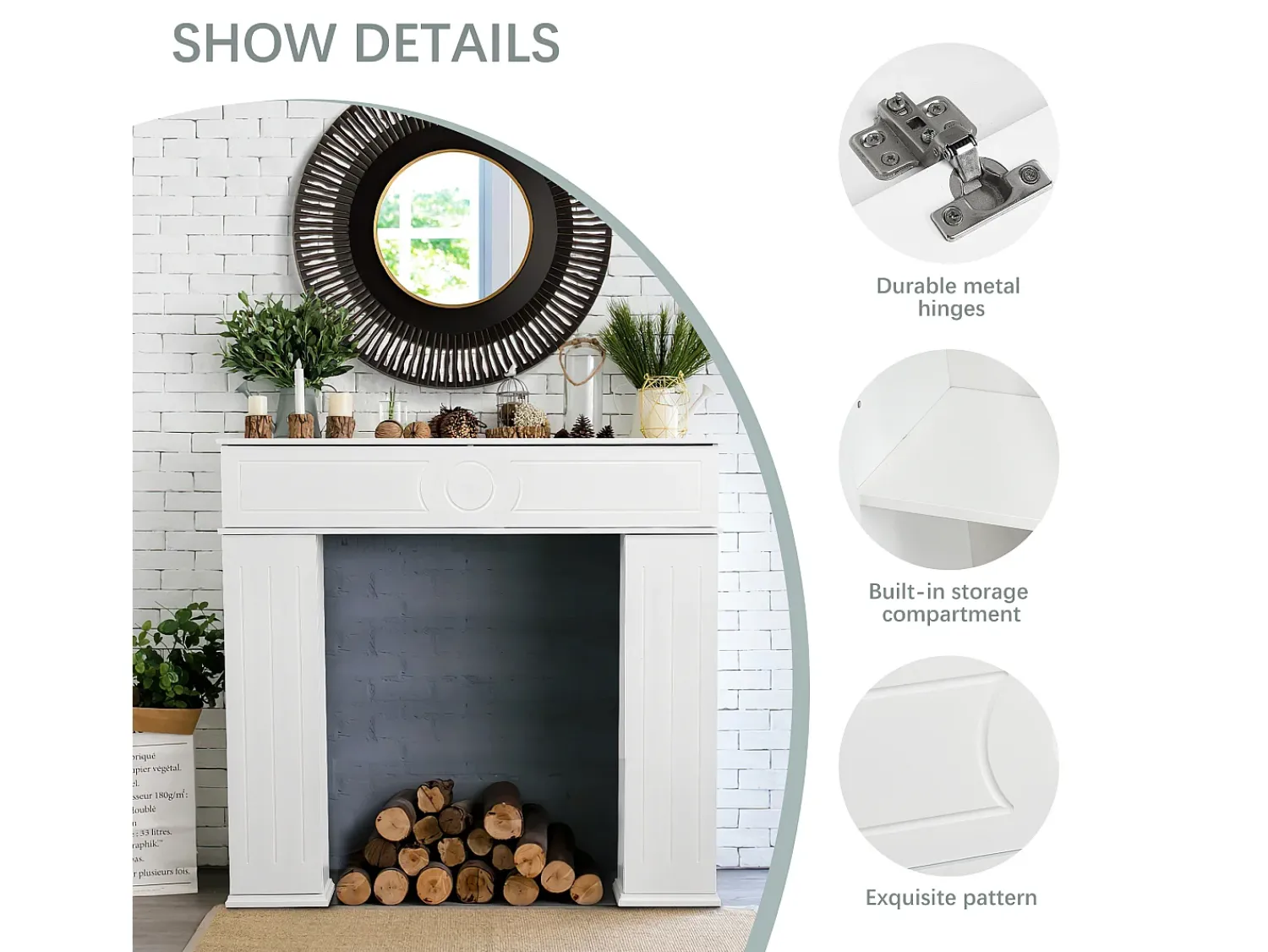 Consola* Lareira Decorativa Branca com 3 Portas e Arrumação XL – Consola em MDF para Sala e Quarto Multicor