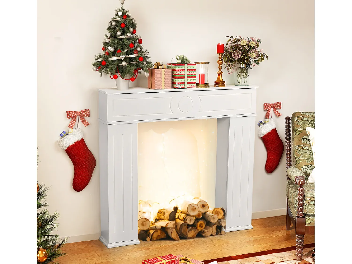 Consola* Lareira Decorativa Branca com 3 Portas e Arrumação XL – Consola em MDF para Sala e Quarto Multicor