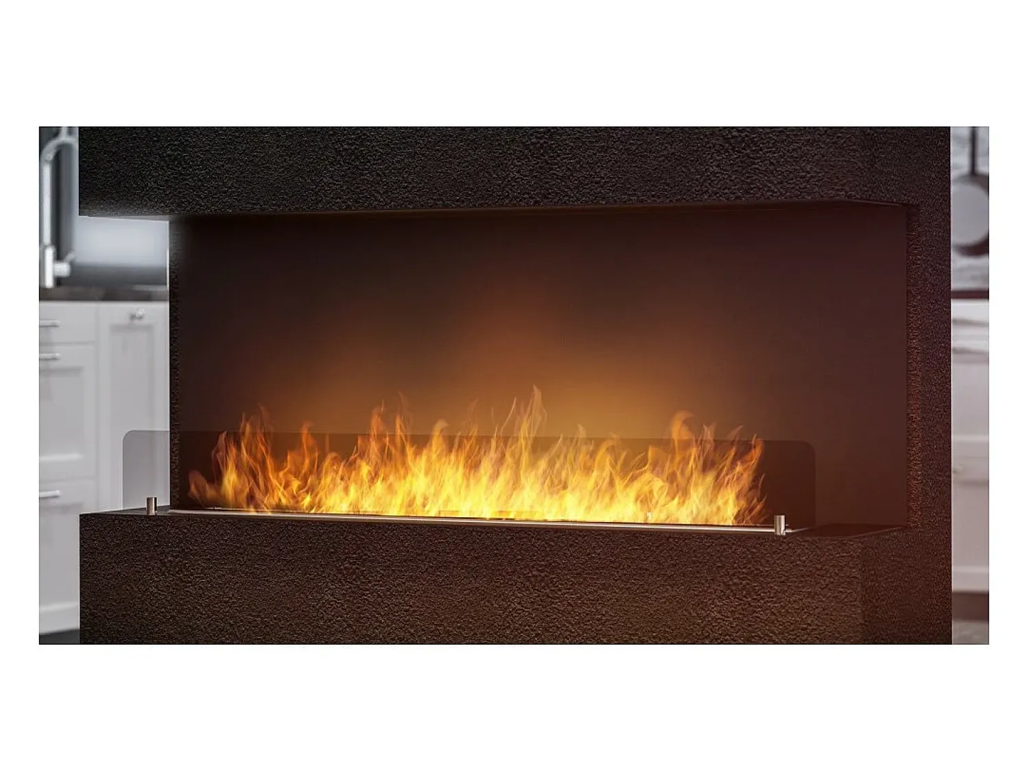 Lareira* Lareira Design Integrada a Bioetanol C1200 V.1 com Vidro Aberto em 3 Lados Queimador de 3 Litros Preto