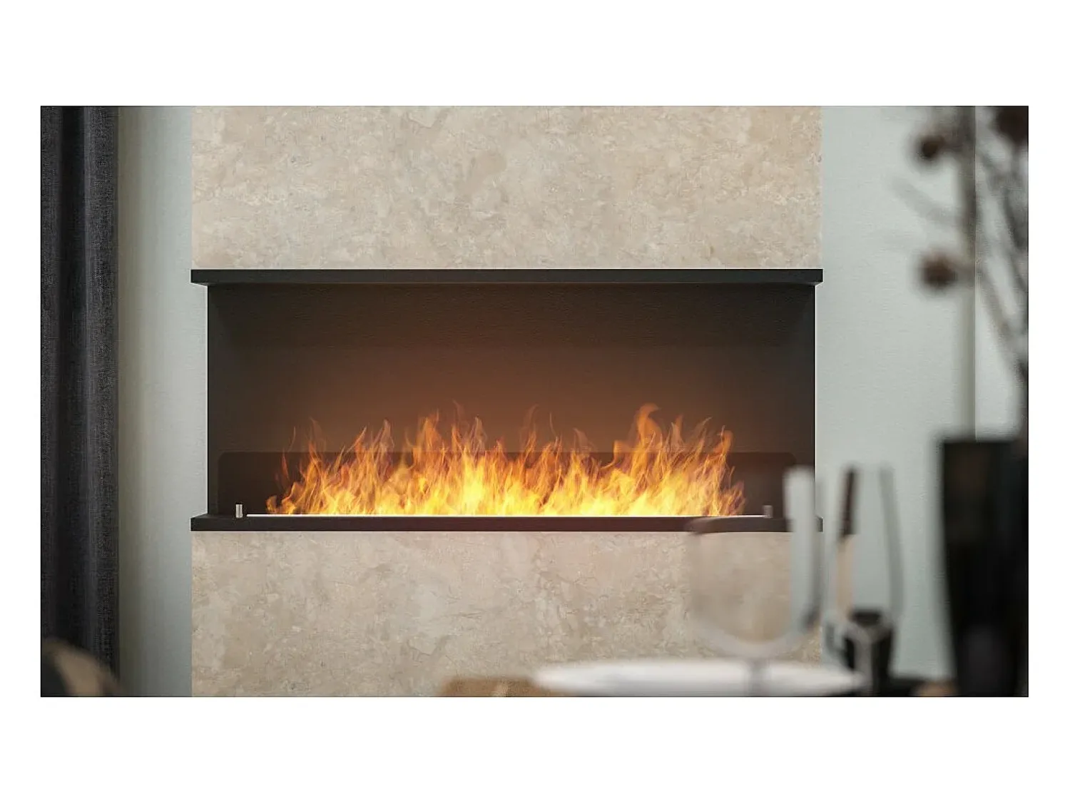 Lareira* Lareira Design Integrada a Bioetanol C1200 V.2 com Vidro Aberto em 3 Lados Queimador de 3 Litros Preto