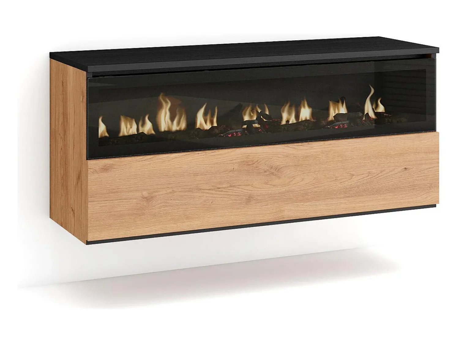 Lareira*Skraut Home Lareira eléctrica LED, 102x35x45cm, 1 abertura, 1 porta, Lareira eléctrica, Suspensos, Carvahlo e preto Natural claro