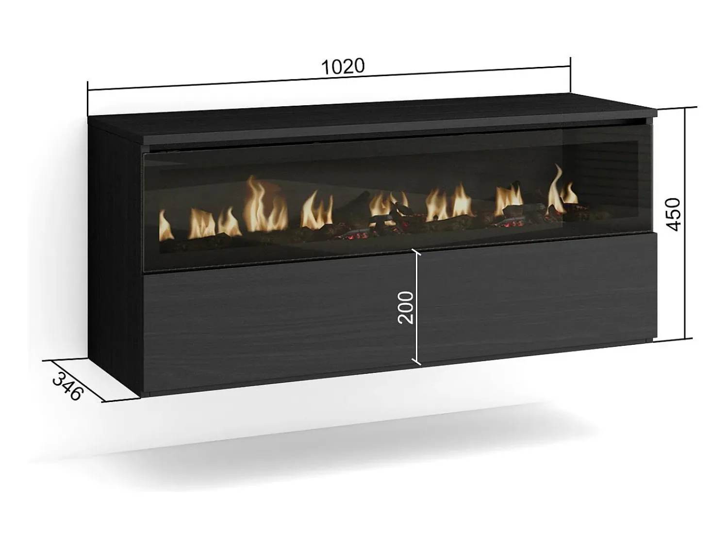Skraut Home Lareira eléctrica LED, 102x35x45cm, 1 abertura, 1 porta, Lareira eléctrica, Suspensos,^ Lareira
