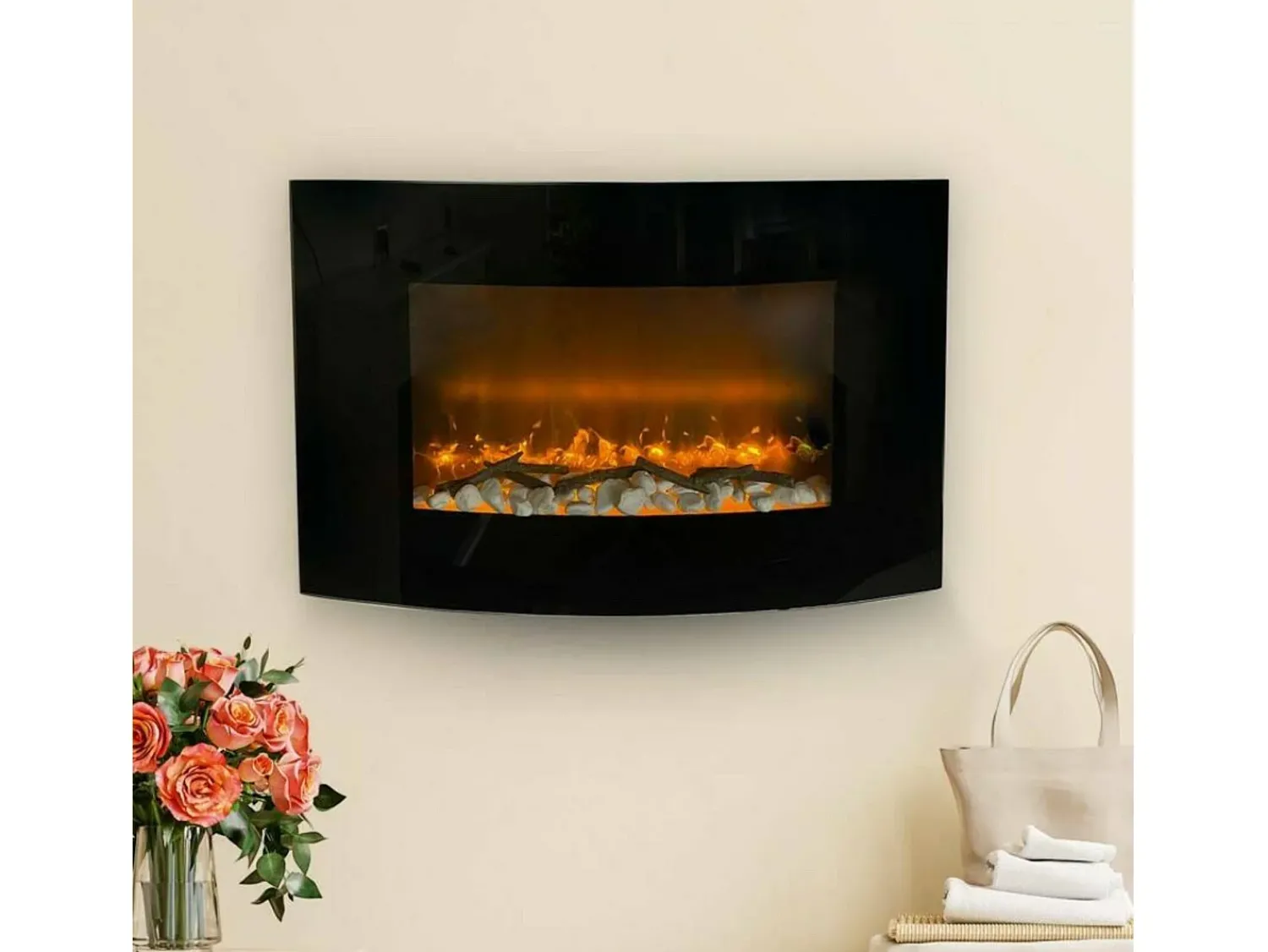 Dmora Lareira elétrica Askja, Fogão elétrico, Lareira elétrica de parede, Lareira moderna, Fabricado em Itália, 14x89 h56 cm, Preto