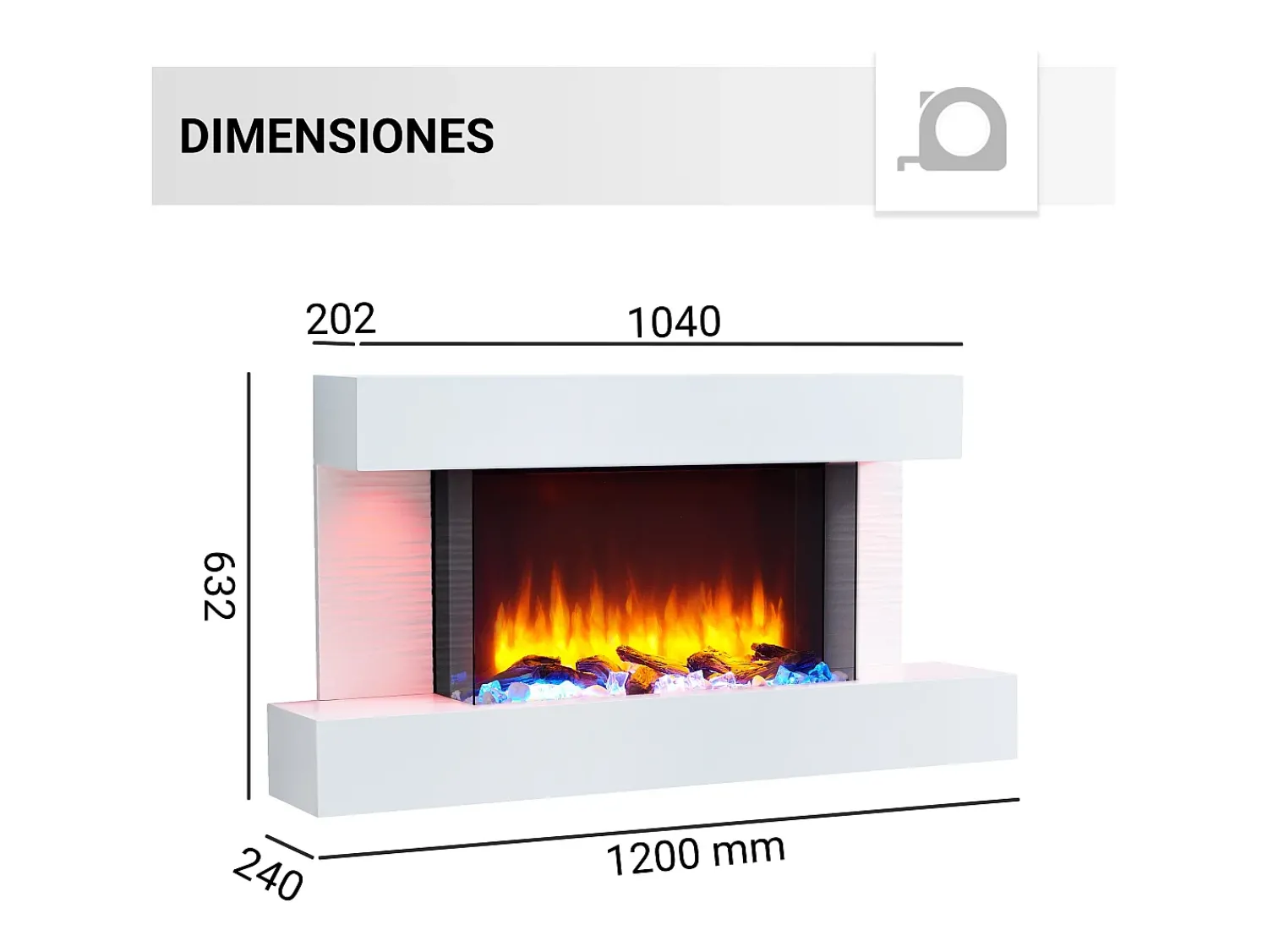 Lareira| Lareira elétrica BALDERIA Aieda - Lareira de pé, aquecimento 2000 W - Branco