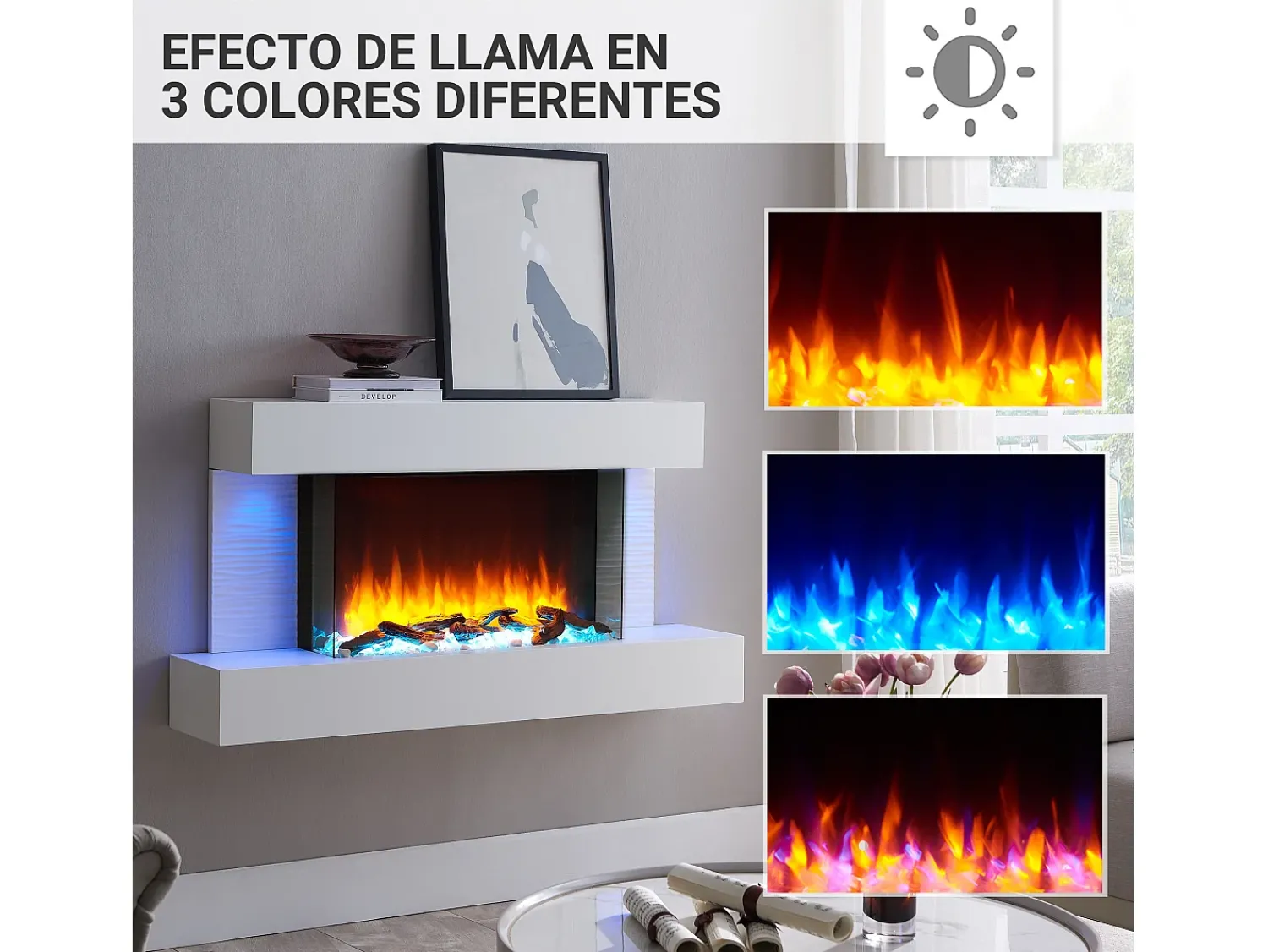 Lareira| Lareira elétrica BALDERIA Aieda - Lareira de pé, aquecimento 2000 W - Branco
