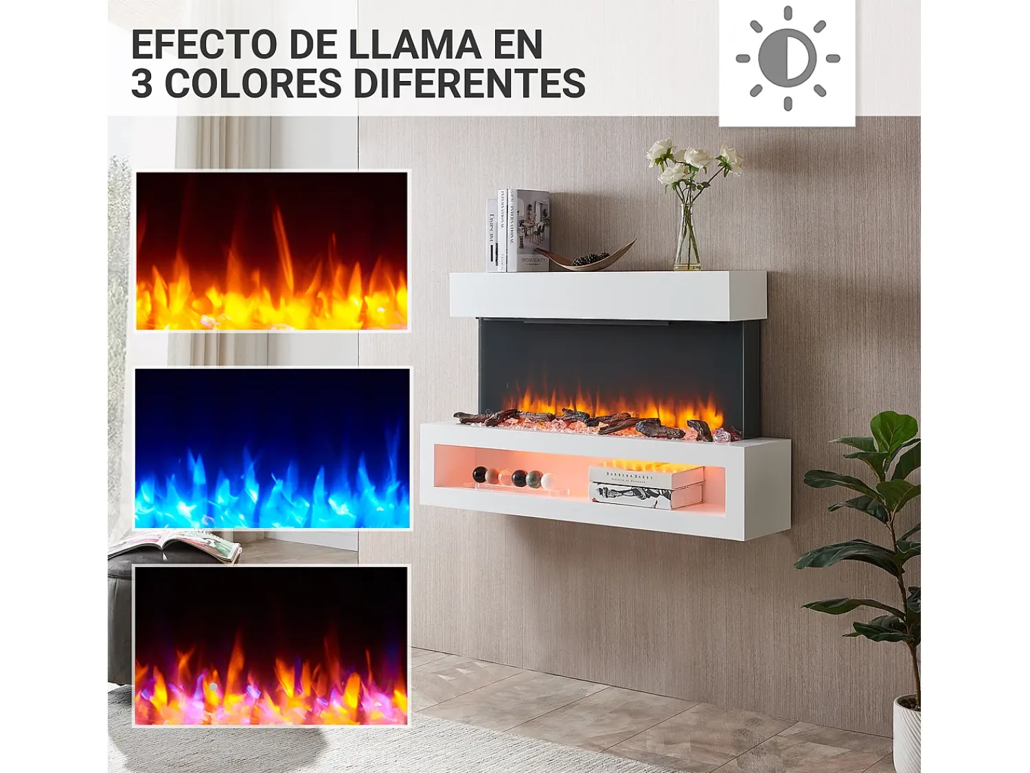 Lareira* Lareira elétrica BALDERIA Nikos - Lareira de parede, 2000 W - Branco