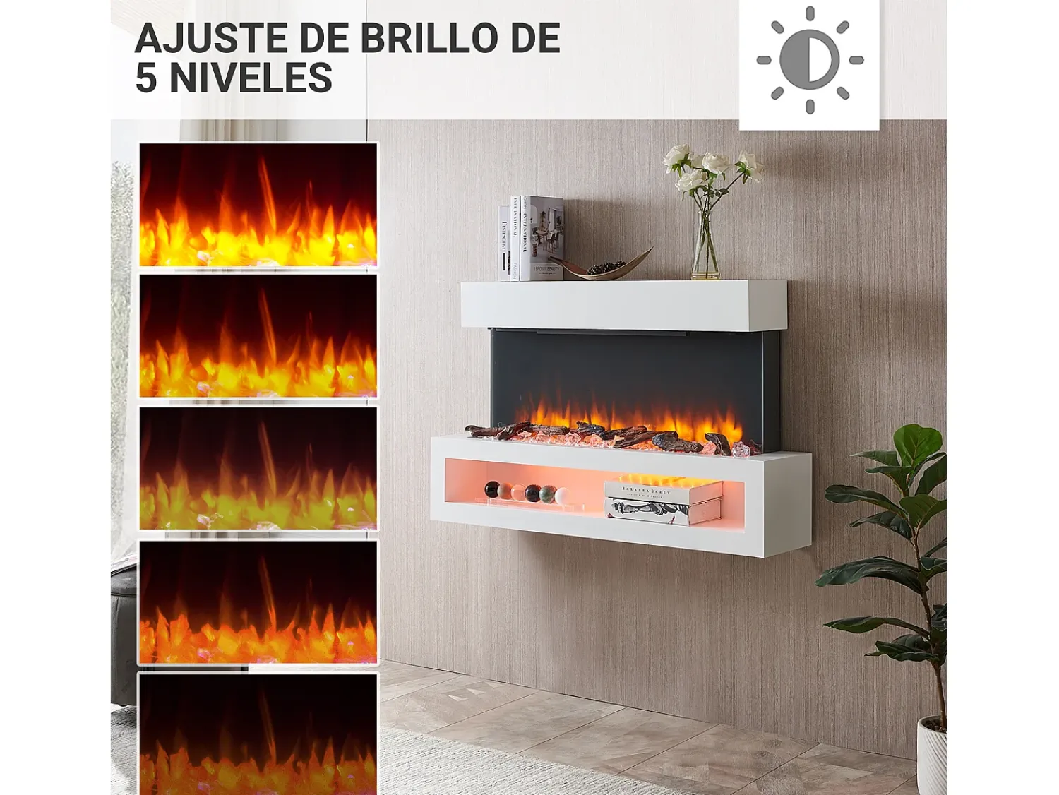 Lareira* Lareira elétrica BALDERIA Nikos - Lareira de parede, 2000 W - Branco