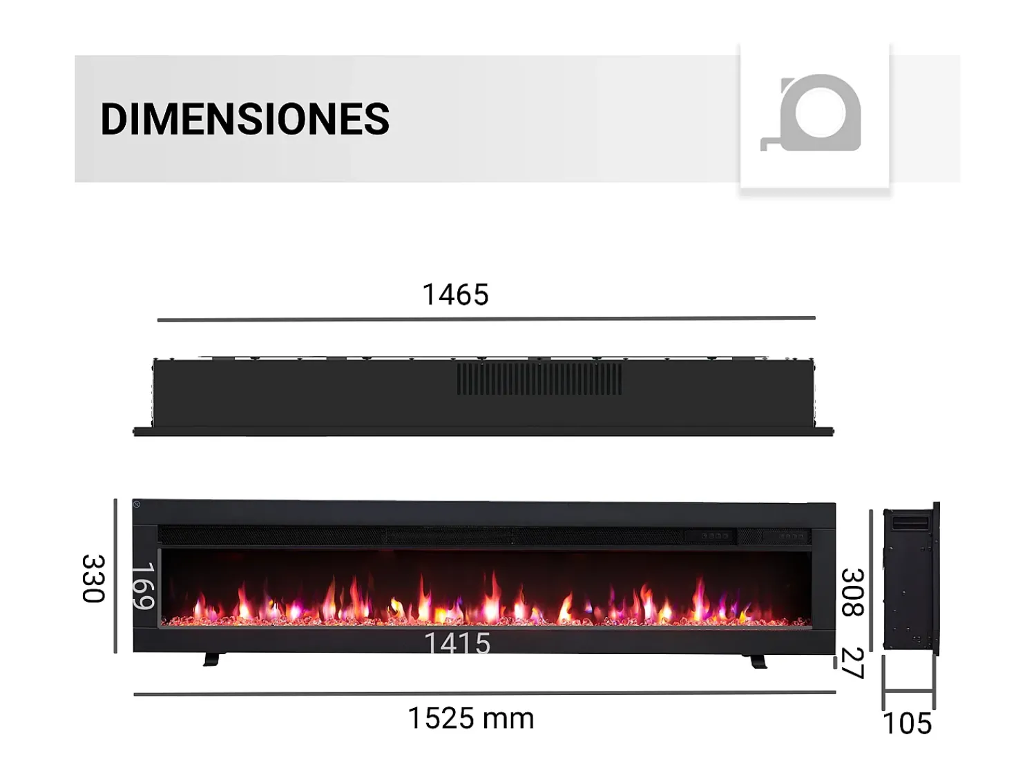 Lareira elétrica BALDERIA Agnes 60 - Lareira de parede ou embutida -^ Lareira