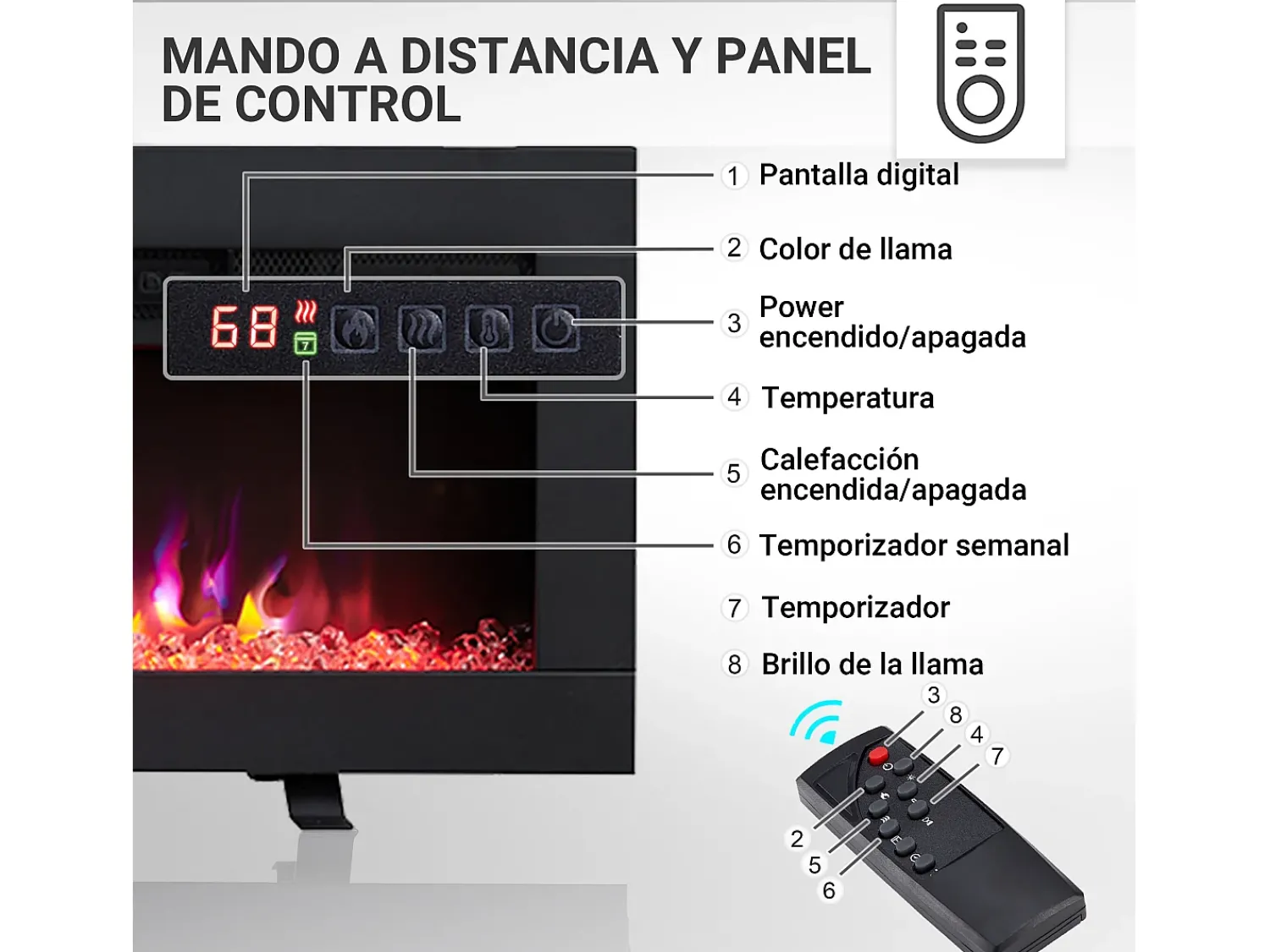Lareira elétrica BALDERIA Agnes 60 - Lareira de parede ou embutida -^ Lareira