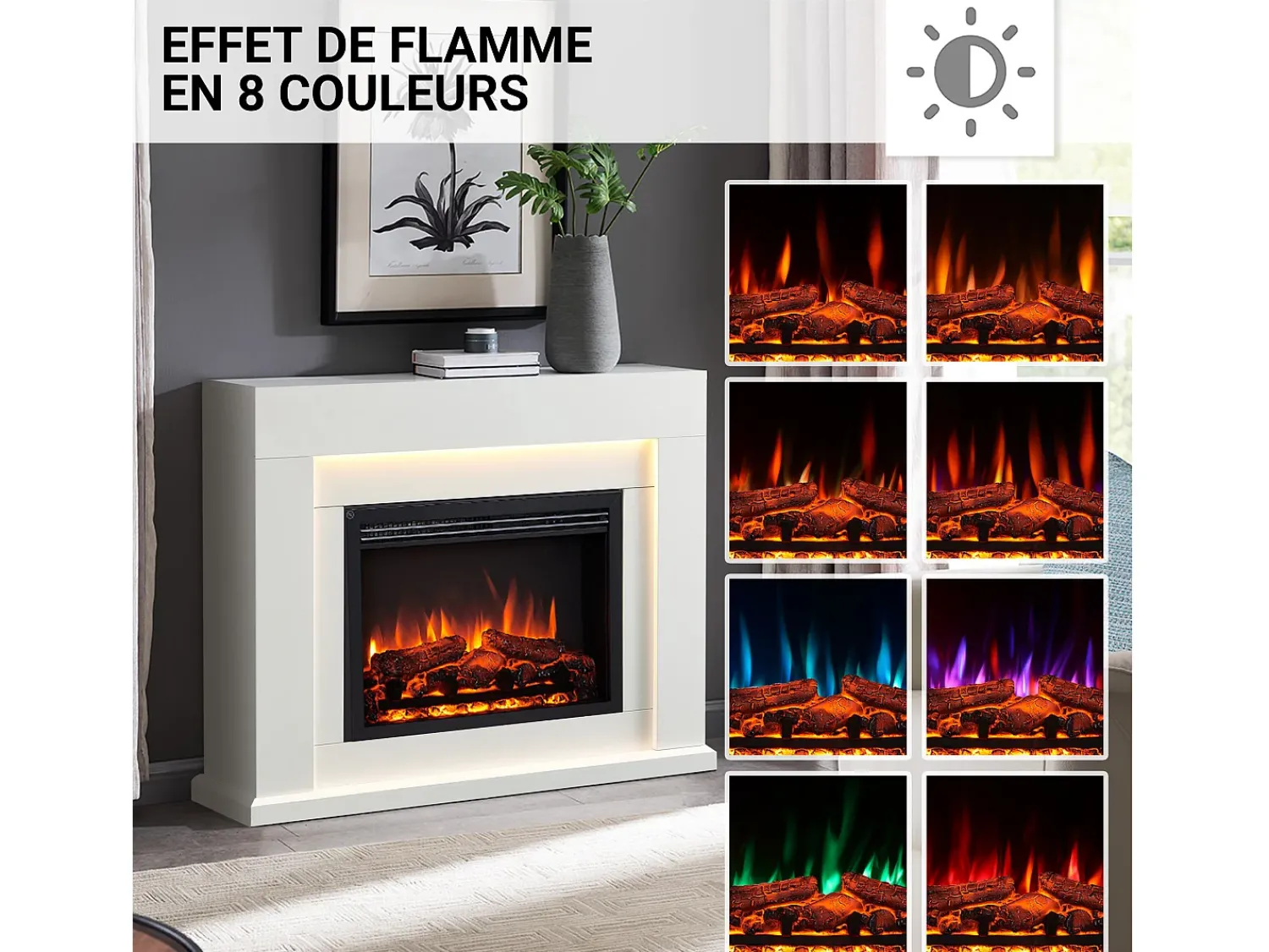Lareira elétrica BALDERIA Elektra ñEfeito de chama 3D, iluminação LED, potência de aquecimento 1ñ2 kW, comando à distância -^ Lareira