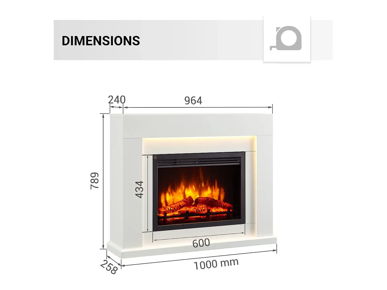 Lareira elétrica BALDERIA Elektra ñEfeito de chama 3D, iluminação LED, potência de aquecimento 1ñ2 kW, comando à distância -^ Lareira