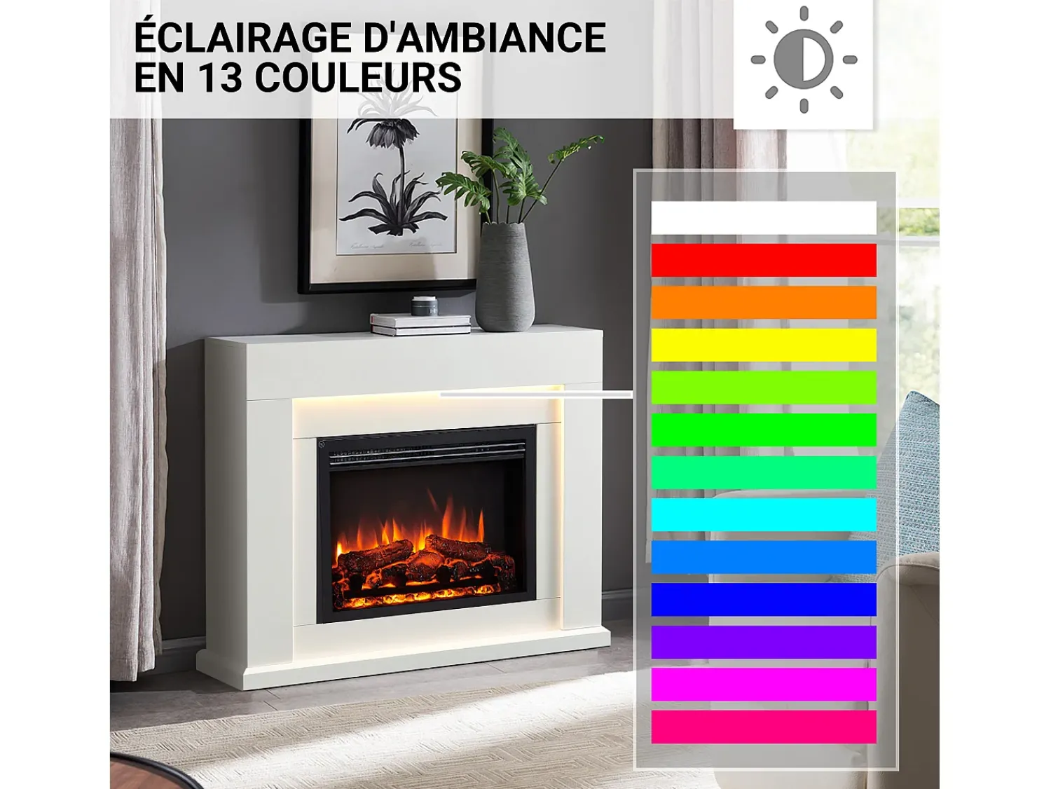 Lareira elétrica BALDERIA Elektra ñEfeito de chama 3D, iluminação LED, potência de aquecimento 1ñ2 kW, comando à distância -^ Lareira