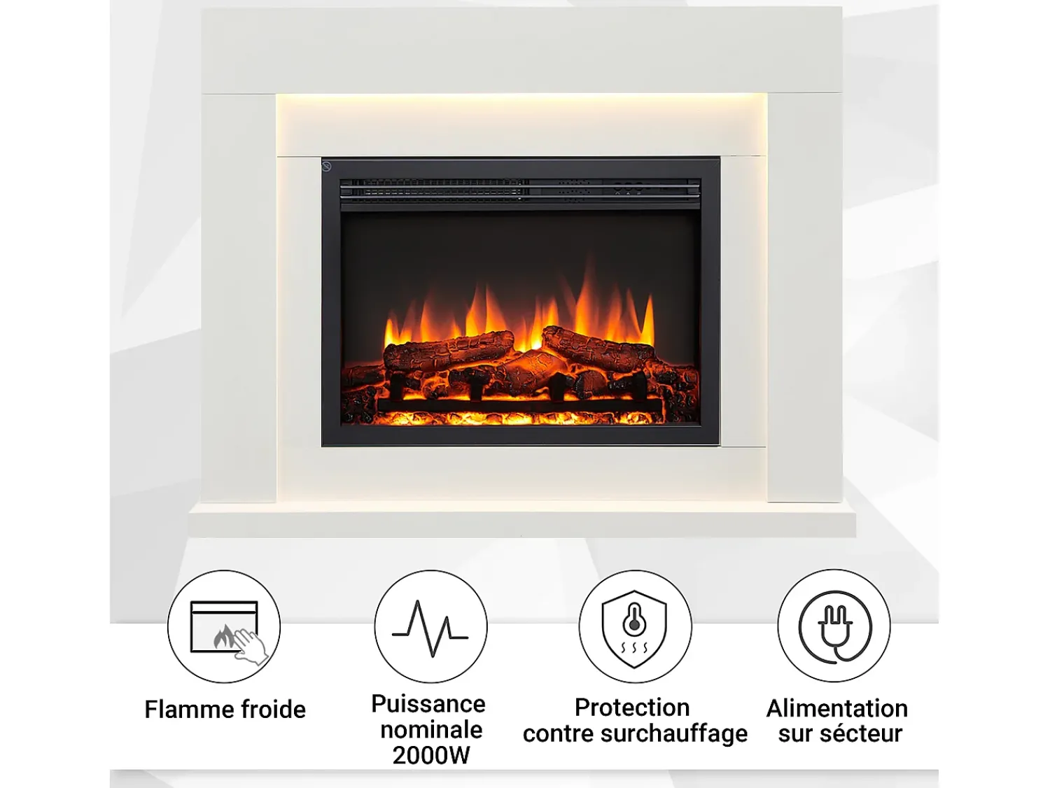 Lareira elétrica BALDERIA Elektra ñEfeito de chama 3D, iluminação LED, potência de aquecimento 1ñ2 kW, comando à distância -^ Lareira