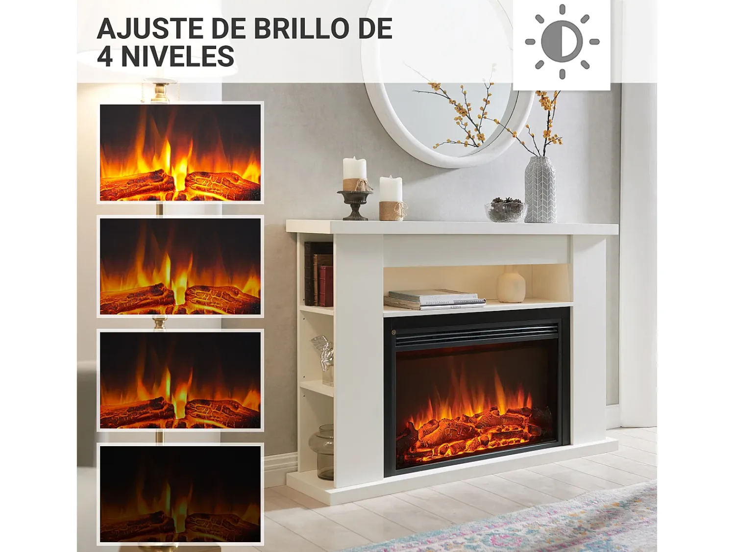 Lareira| Lareira elétrica BALDERIA Ruby - Lareira com aquecimento 2000 W - Branco