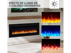 Lareira| Lareira elétrica BALDERIA Fiamma 60 - Lareira embutida, aquecimento 2000 W - Preto