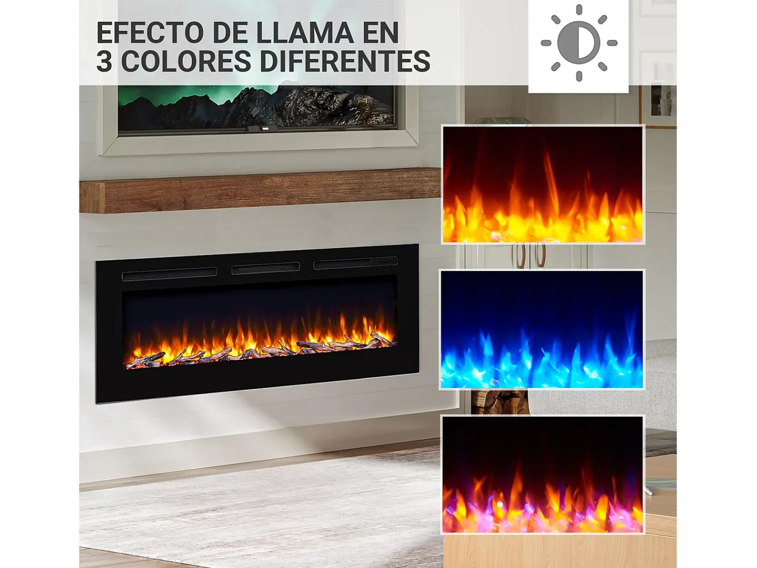 Lareira| Lareira elétrica BALDERIA Fiamma 60 - Lareira embutida, aquecimento 2000 W - Preto