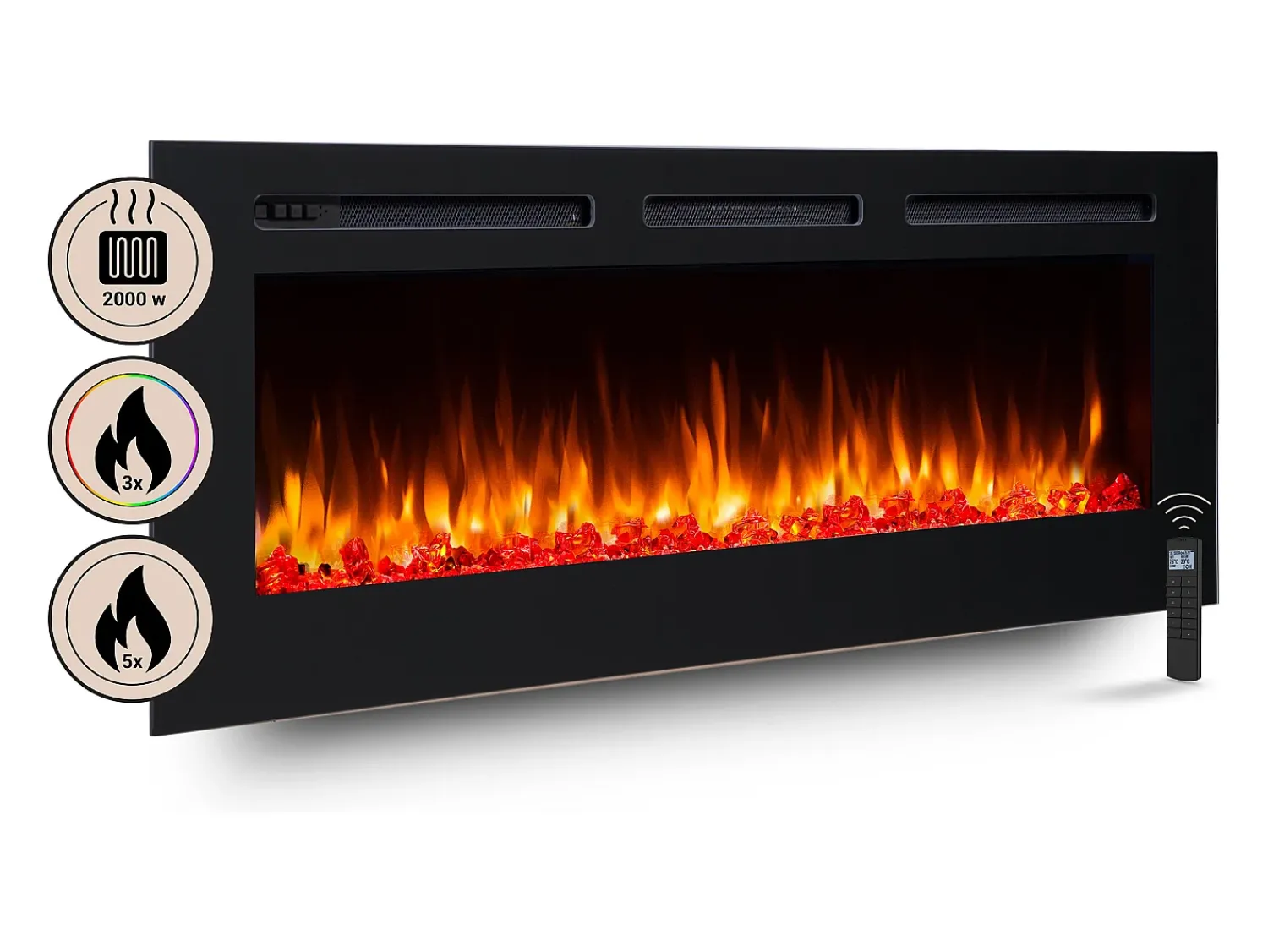 Lareira| Lareira elétrica BALDERIA Fiamma 60 - Lareira embutida, aquecimento 2000 W - Preto