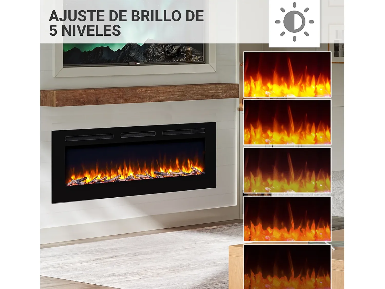 Lareira| Lareira elétrica BALDERIA Fiamma 60 - Lareira embutida, aquecimento 2000 W - Preto