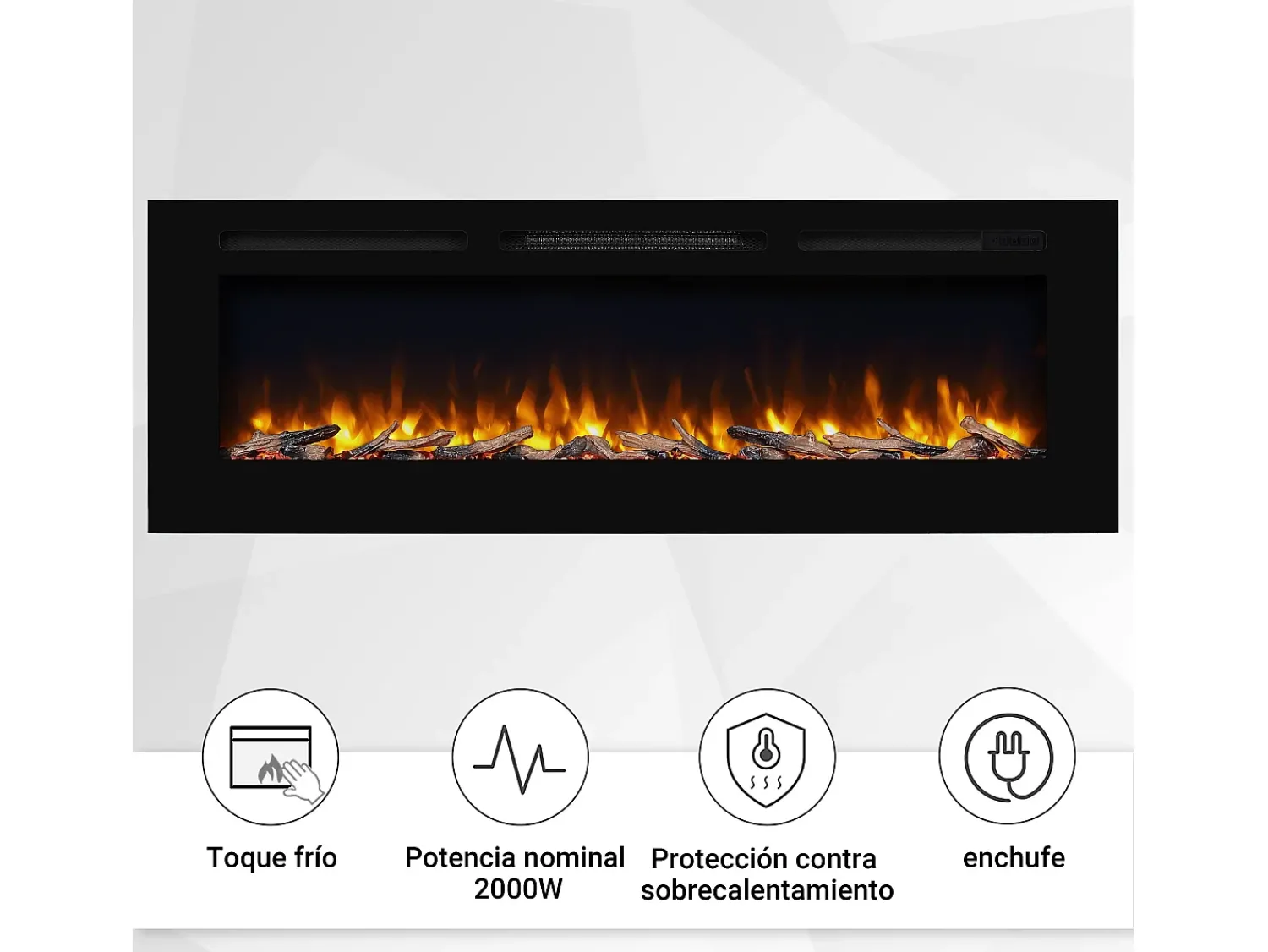 Lareira| Lareira elétrica BALDERIA Fiamma 60 - Lareira embutida, aquecimento 2000 W - Preto