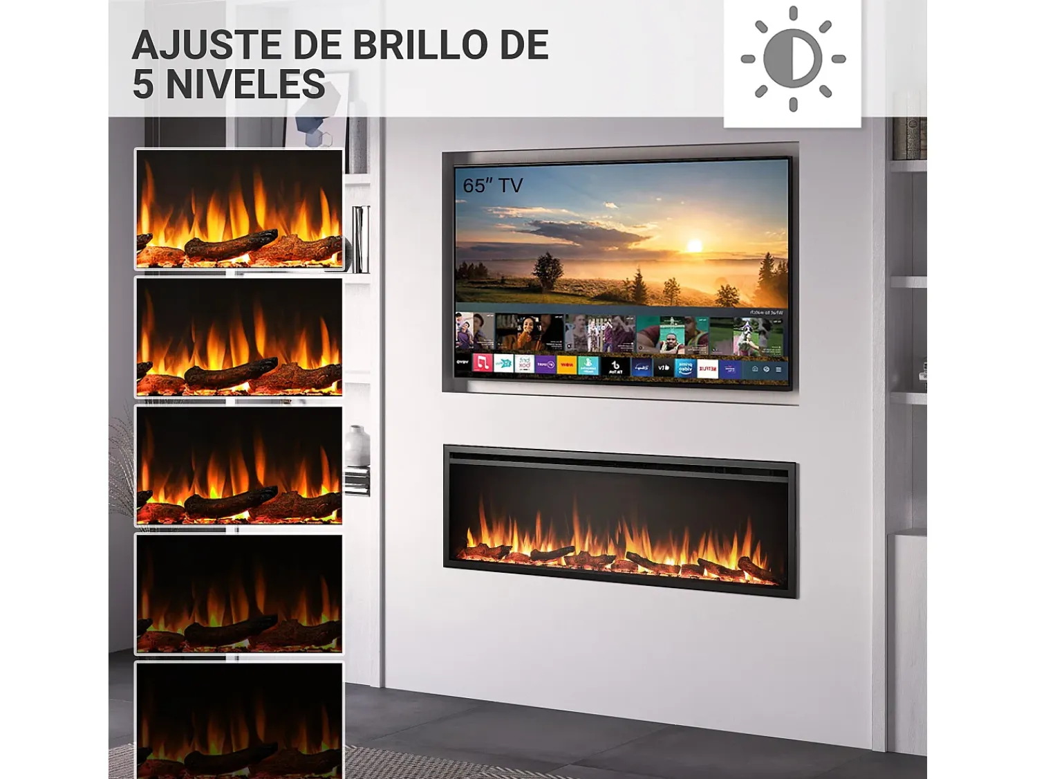 Lareira| Lareira elétrica BALDERIA Atalanta 60 - Lareira embutida, 1500 W - Preto