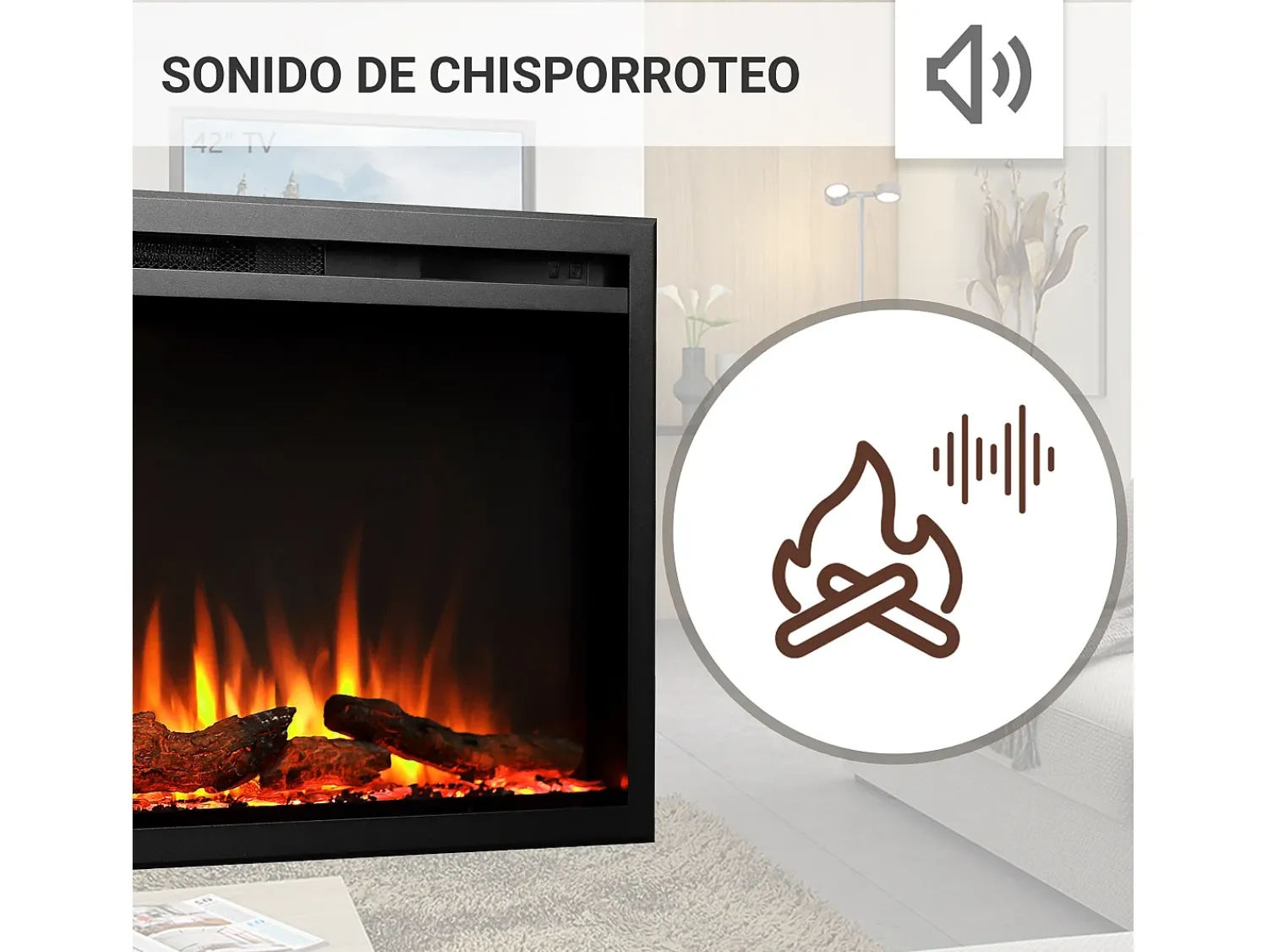 Lareira| Lareira elétrica BALDERIA Atalanta 60 - Lareira embutida, 1500 W - Preto
