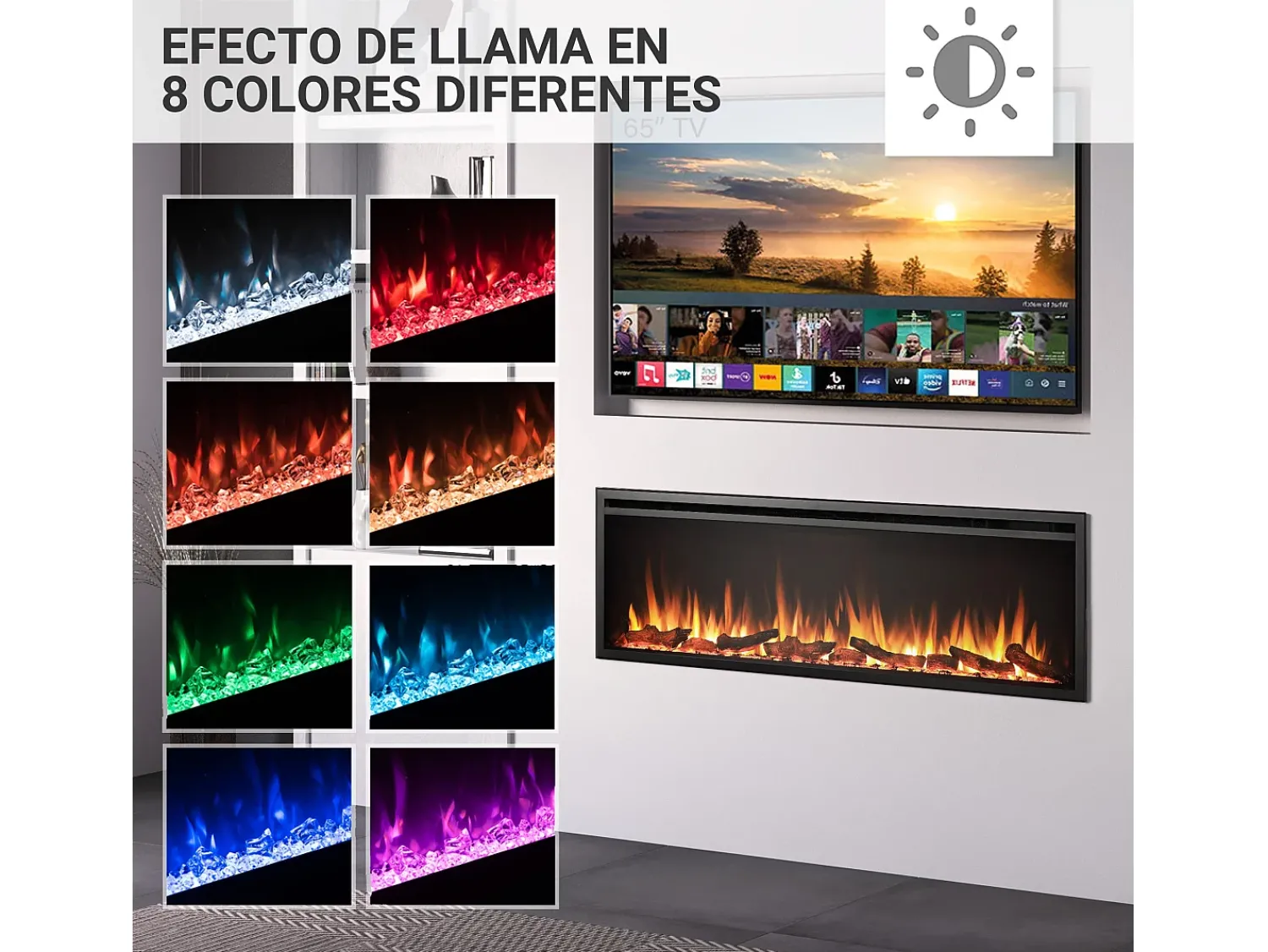 Lareira| Lareira elétrica BALDERIA Atalanta 60 - Lareira embutida, 1500 W - Preto