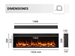 Lareira| Lareira elétrica BALDERIA Atalanta 60 - Lareira embutida, 1500 W - Preto