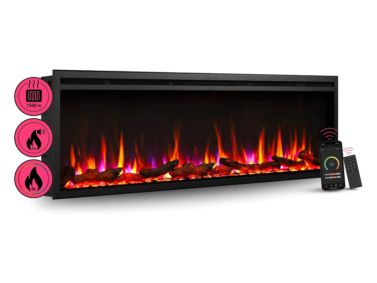 Lareira| Lareira elétrica BALDERIA Atalanta 60 - Lareira embutida, 1500 W - Preto