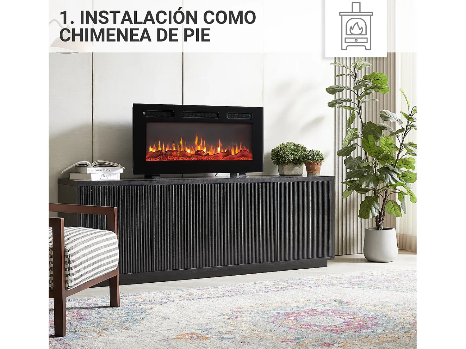 Lareira elétrica BALDERIA Leif 36 - 3 em 1 - preta^ Lareira