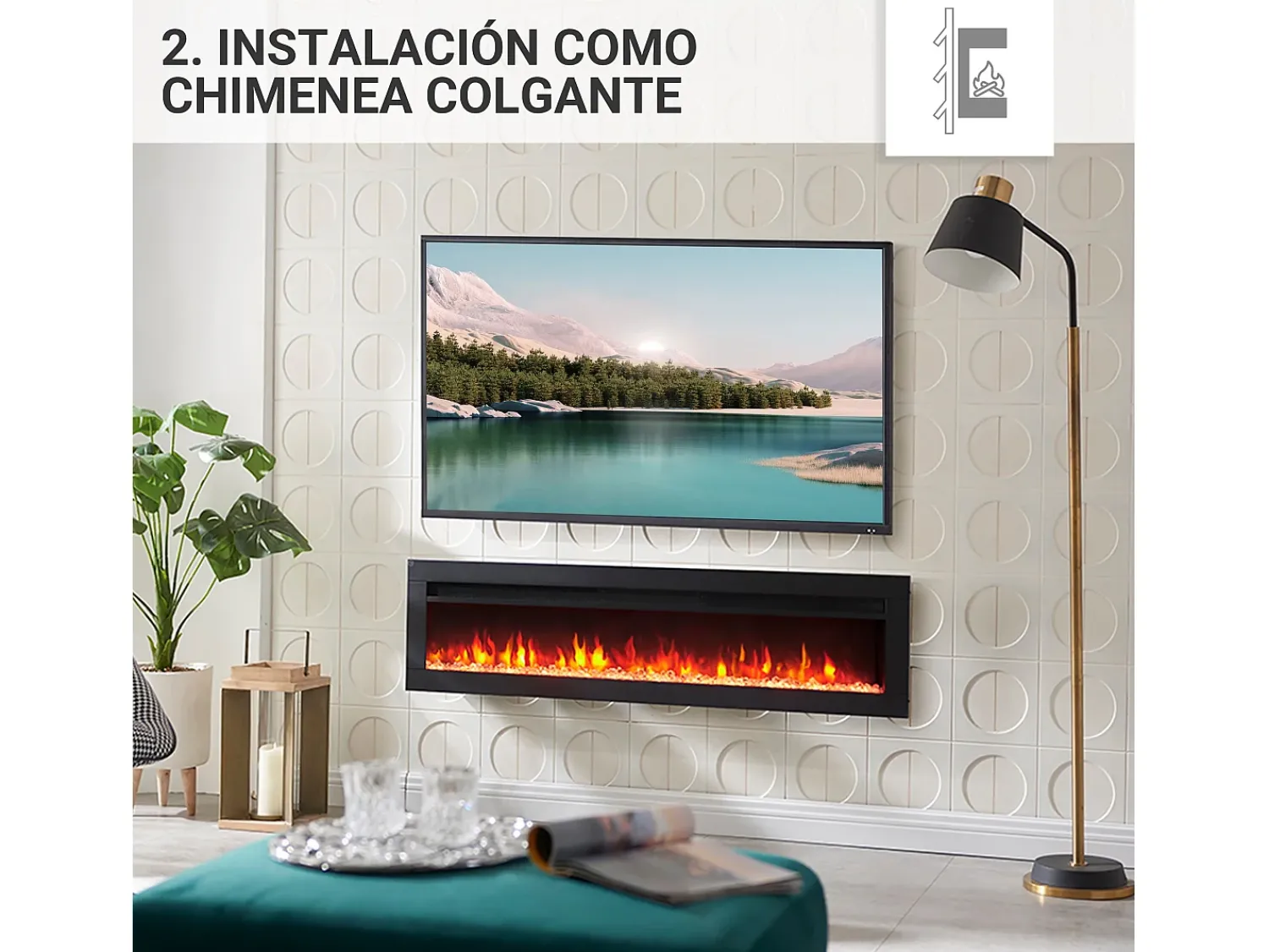 Hot Lareira elétrica BALDERIA Agnes 50 - 3 em 1, lareira de chão, de parede ou embutida Preto
